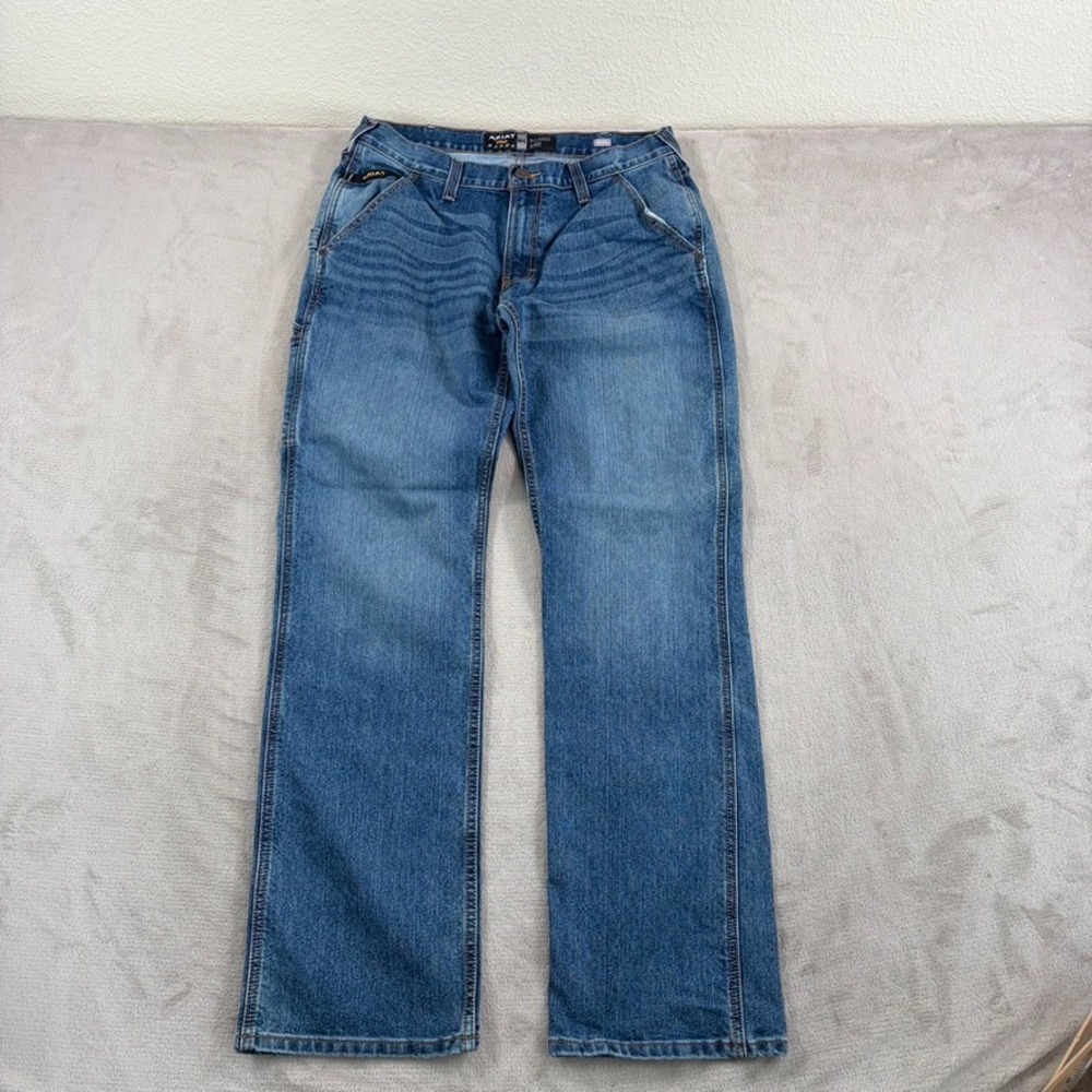 Ariat Jeans Rebar M4 Relaxed Boot Jeans in Blue Men Fits 34x36 (Tag 33x36) Work